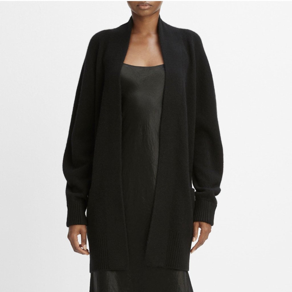Vince 100% Cashmere Raglan Sleeve Cardigan Open-Front Black Duster Longline Xs